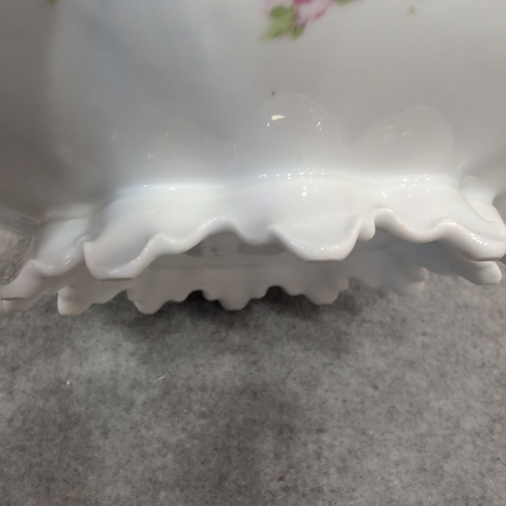 Antique Porcelain Covered Vegetable Tureen Pink Floral Gold Gilt Footed Dish - Picture 9 of 10